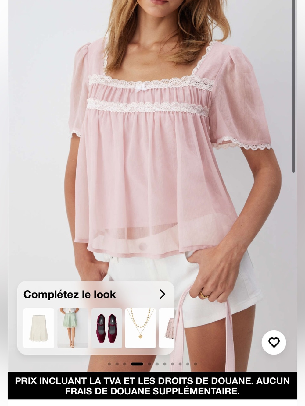 Cider - Square Neck Puff Sleeve Lace Trim Bowknot Ruched Oversized Blouse (Pink)